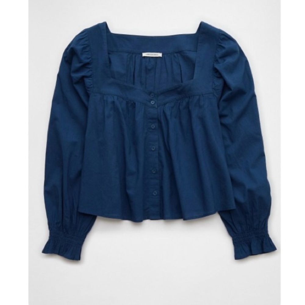 American Eagle Outfitters Navy Blue Square Neck Peasant Blouse